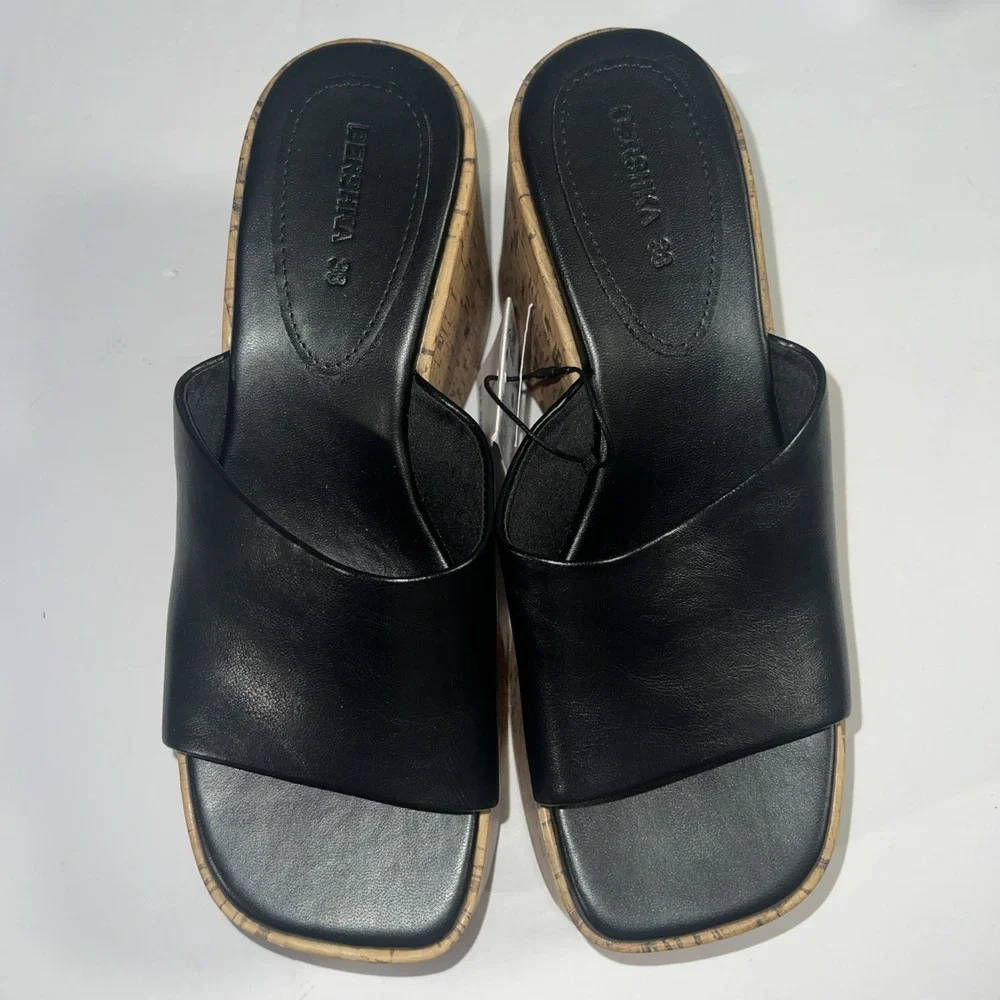 Bershka Chunky Platform Open-Toed Slide Cork Wedge Sandal Size 7.5-New‎